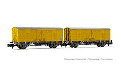 021-HN6554 - N - R.N., 2-tlg. Set 2-achs. Gedeckte Güterwagen J-300.000, in gelber Lackierung, Ep. III